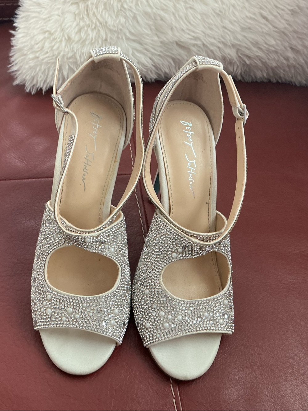 Betsey Johnson Women's Ivory Pearl & Crystal Embellished Heels